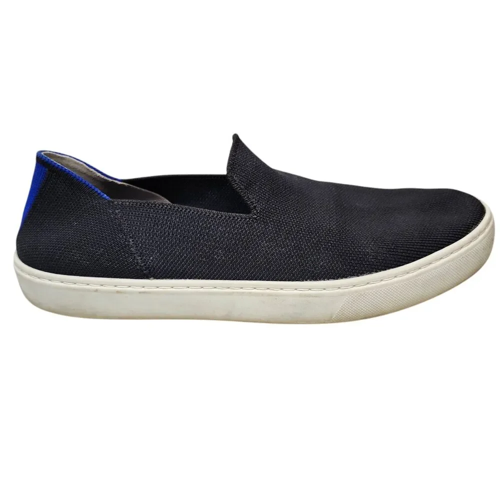 Rothy's The Original Slip On Sneaker Womens 9 Black Blue Stripe Casual Travel